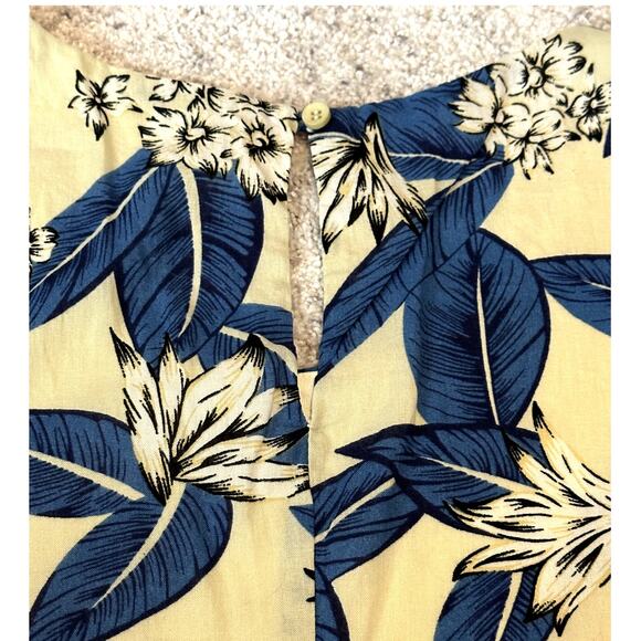 Elodie Size Large Floral Botanical Print Blue Cream Costal Tropical Shift Dress - Picture 8 of 8